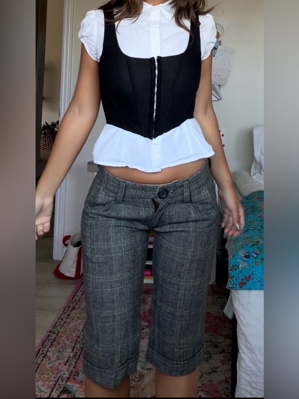 Original Vintage Nick & Mo Women's Gray Plaid Tailored Pant/Capri